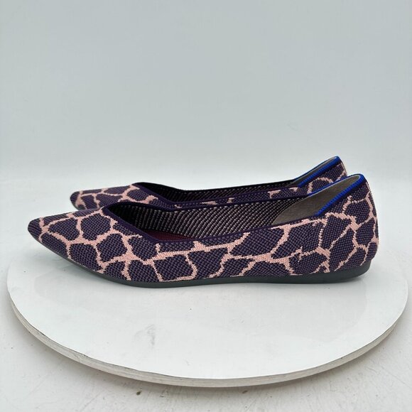 Rothys The Point Women Size 9.5 Purple Giraffe Safari Animal Print  Flat Shoes - Picture 2 of 11